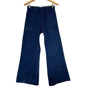 VTG US Navy Denim Dungarees 27x28 29R Blue Flare Jeans Utility Flame Retardent